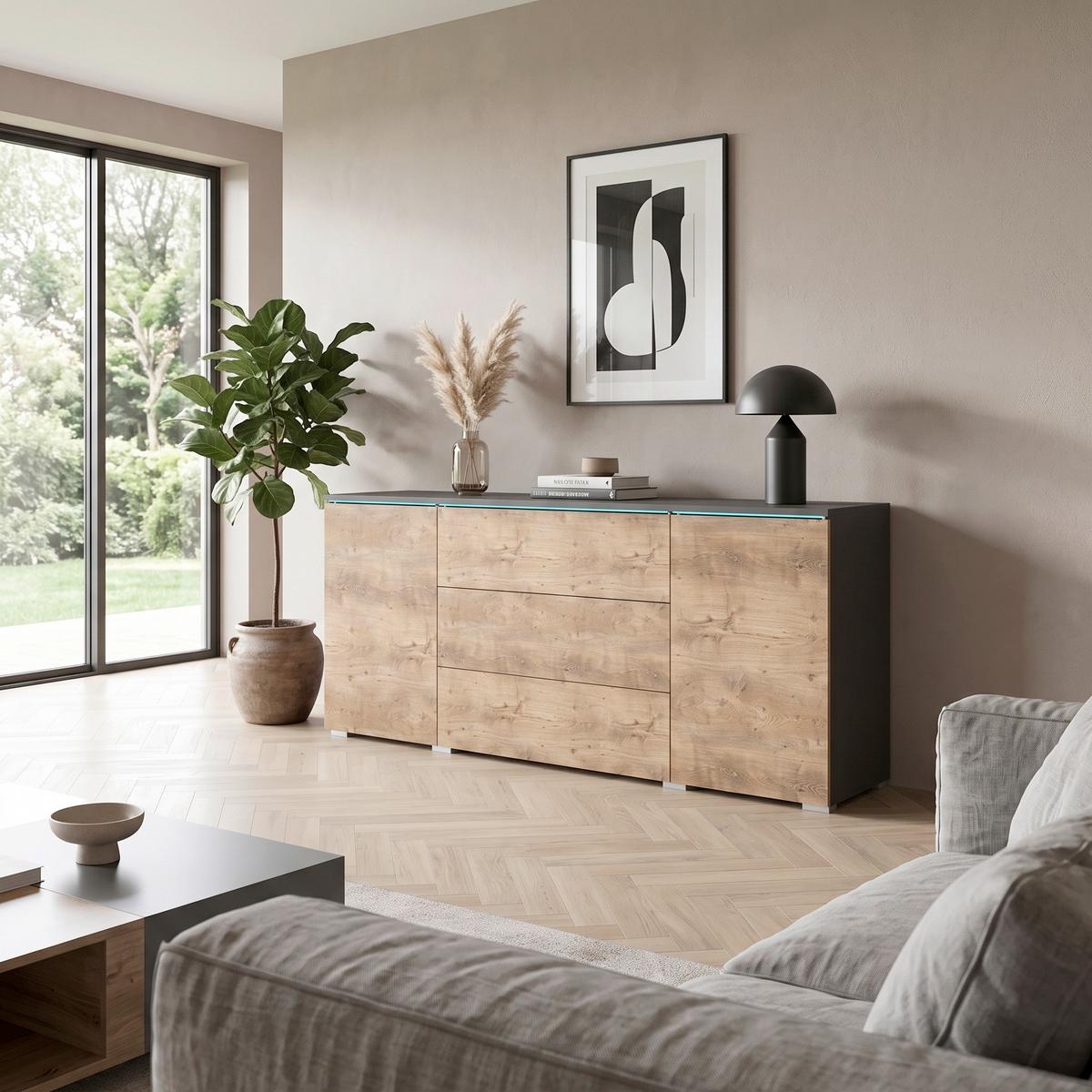 Sideboard Vera 150 Anthrazit- Kastanieneichefarben B: 150 cm - Kastanieneichefarben/Anthrazit, Trend, Holzwerkstoff (150/67,9/39,5cm) - P & B
