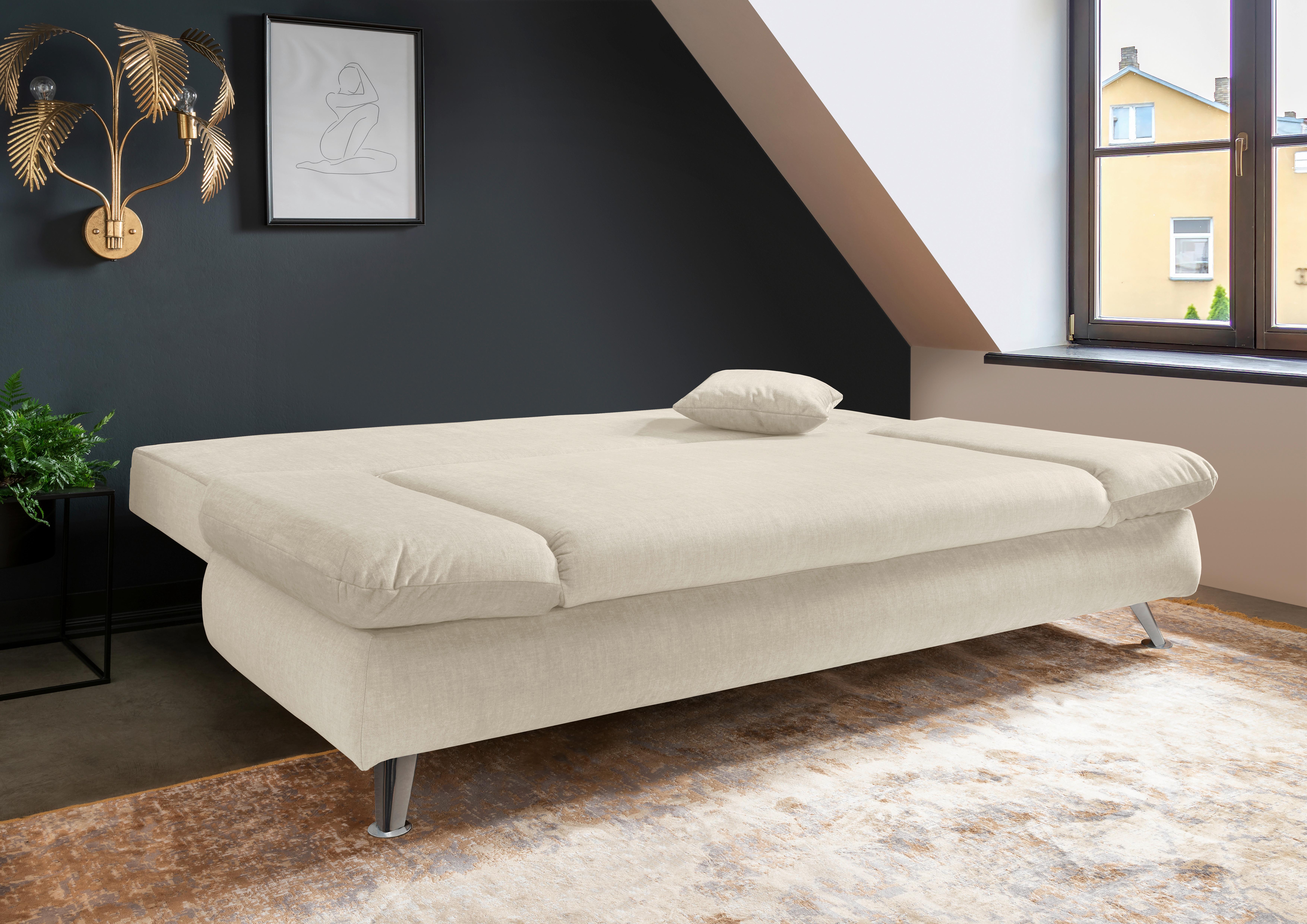 Schlafsofa Dale Beige B: 208 cm - Chromfarben/Beige, MODERN, Textil (208/86/95cm) - Livetastic