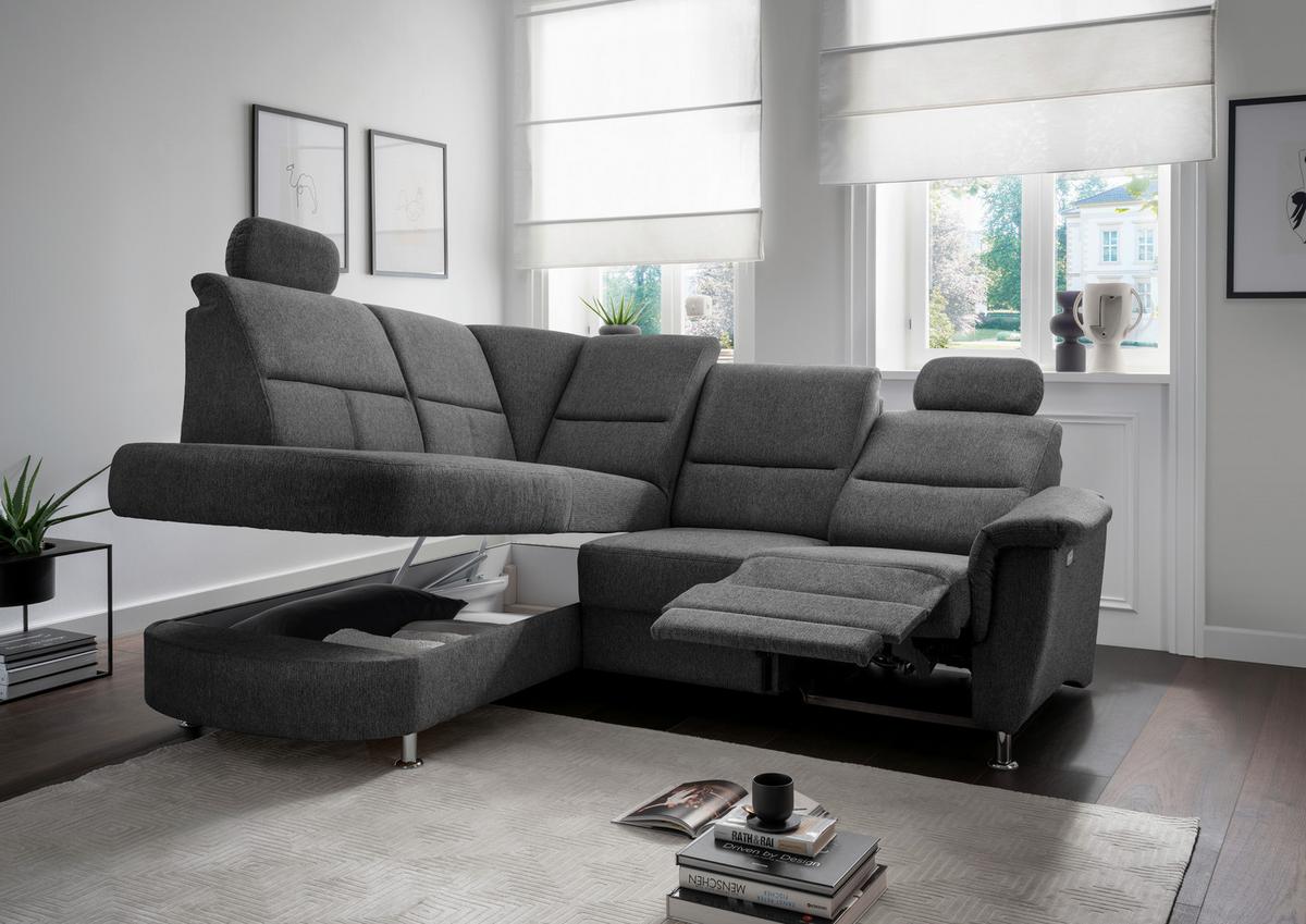 Ecksofa Mit Stauraum Parole Anthrazit Chenille - Chromfarben/Anthrazit, KONVENTIONELL, Textil (184/231cm) - Livetastic
