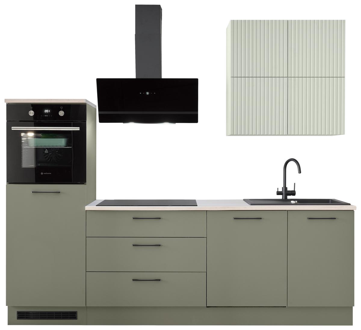 Kuchyňský blok bez spotřebičů MINT - černá/zelená, Design, kov/kompozitní dřevo (260cm) - MID.YOU