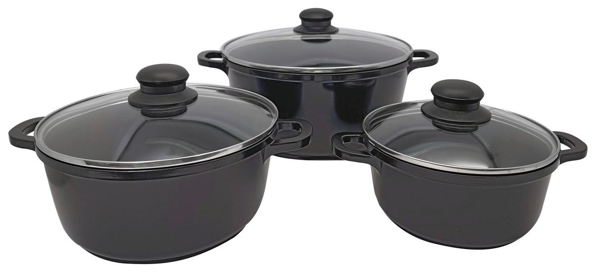 sada hrnců Mia, 6-dilná - černá/průhledné, Konvenční, kov/plast - Mömax
