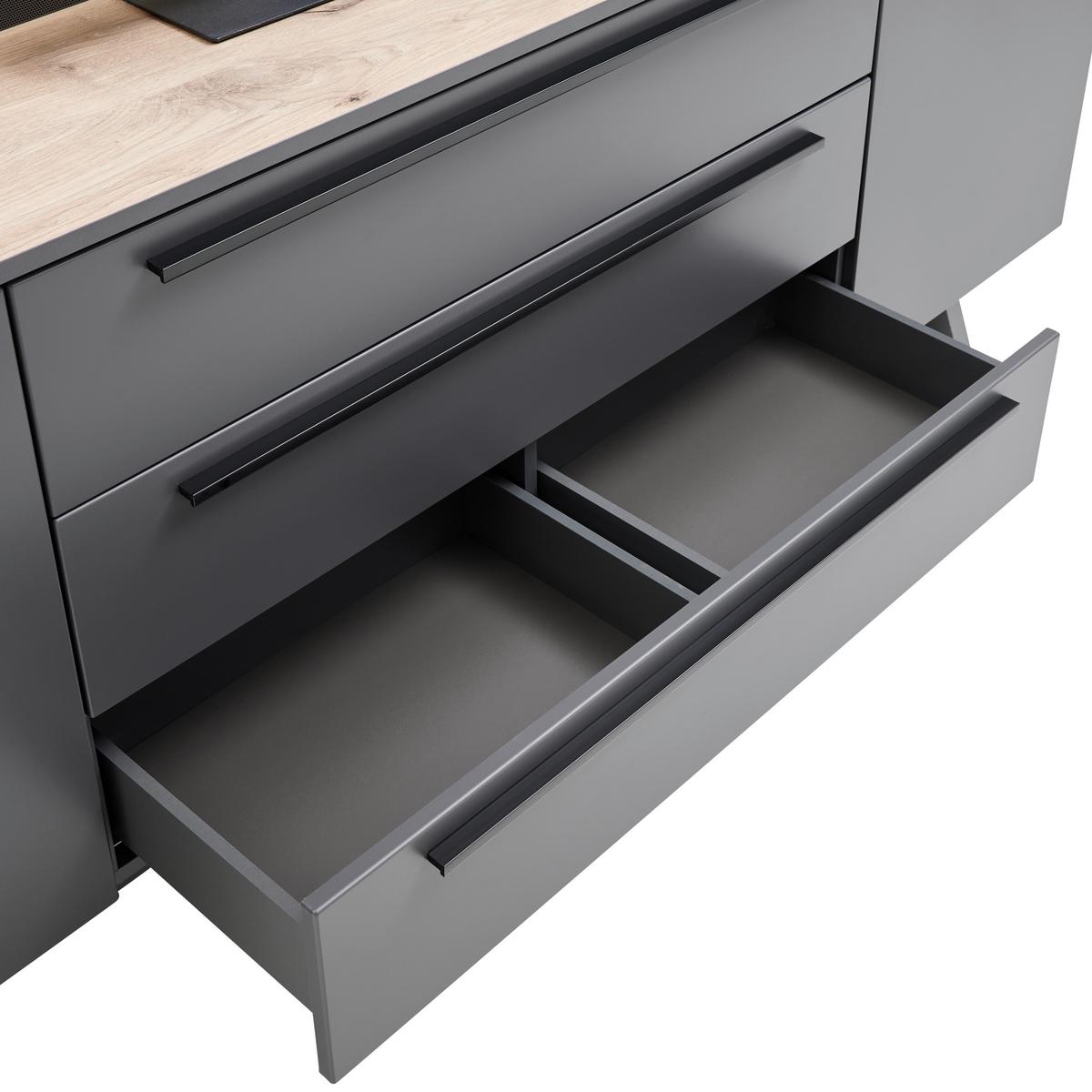 TV-Element Atlanta B: 200,1 cm Grau/Eiche Dekor - Eichefarben/Grau, MODERN, Holzwerkstoff (200,1/80,2/46,2cm)