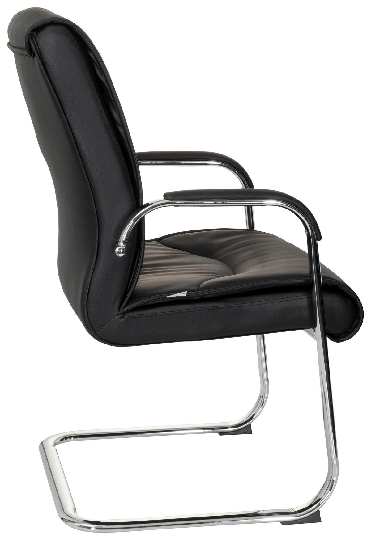 Besucherstuhl Sovrano V Lederlook Schwarz Bis 120kg - Chromfarben/Schwarz, MODERN, Textil/Metall (58/108/71cm) - MID.YOU