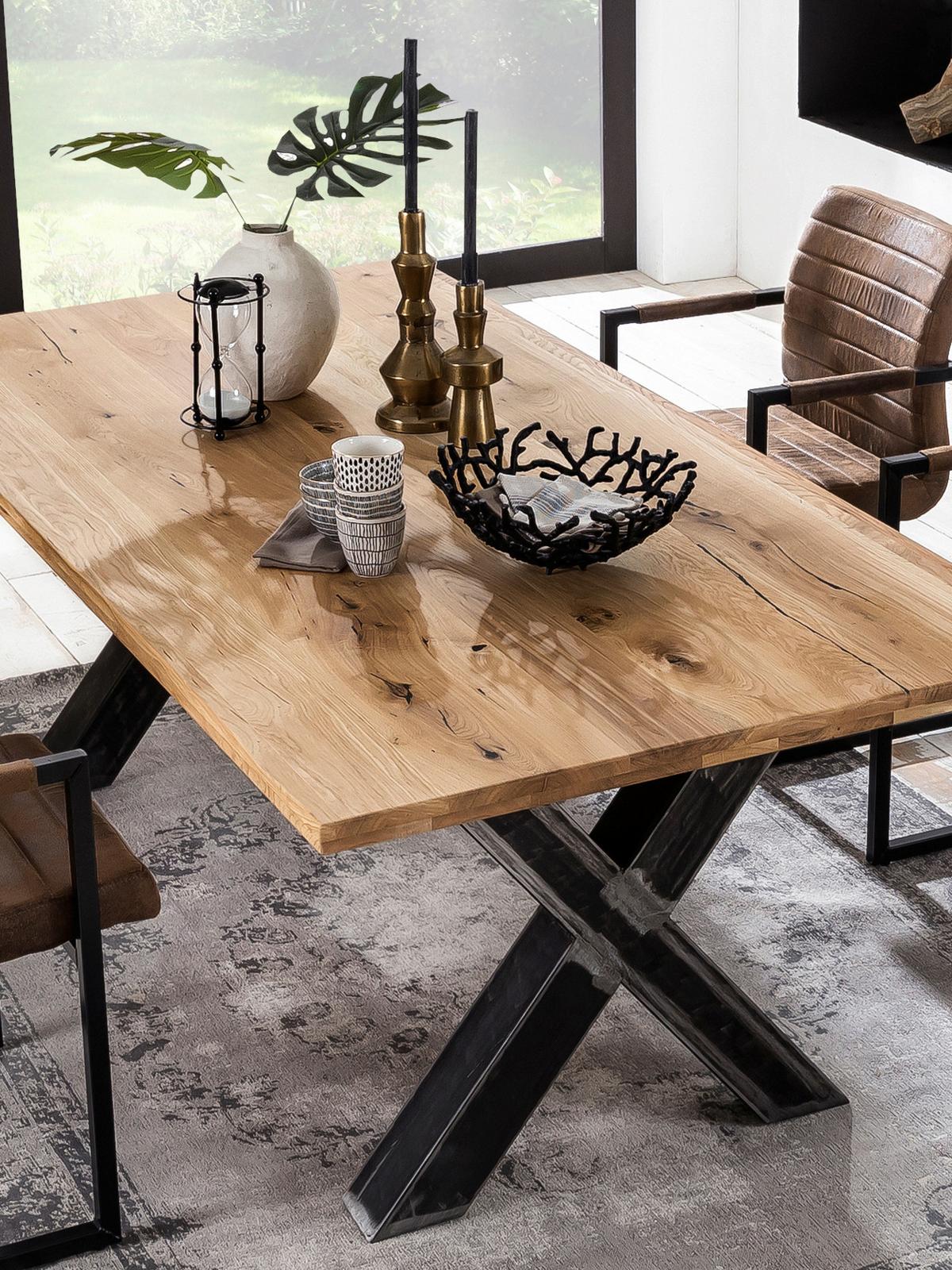 ESSTISCH Schwarz/Naturfarben L: 180cm - Schwarz/Naturfarben, MODERN, Holz/Metall (180/100/75cm) - MID.YOU