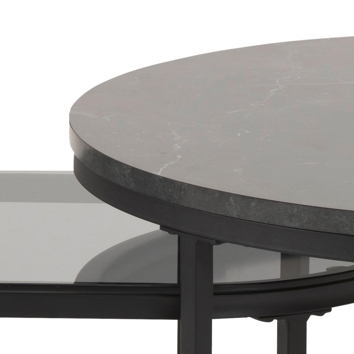 Couchtisch Rund 2er-Set Spiro, Schwarz - Schwarz, KONVENTIONELL, Glas/Holzwerkstoff (70/70/42cm) - MID.YOU