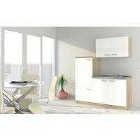 Miniküche M. Kühlschrank + Kochfeld 160 Cm Weiß/eiche - Edelstahlfarben/Eichefarben, Basics, Holzwerkstoff/Metall (160cm) - Respekta