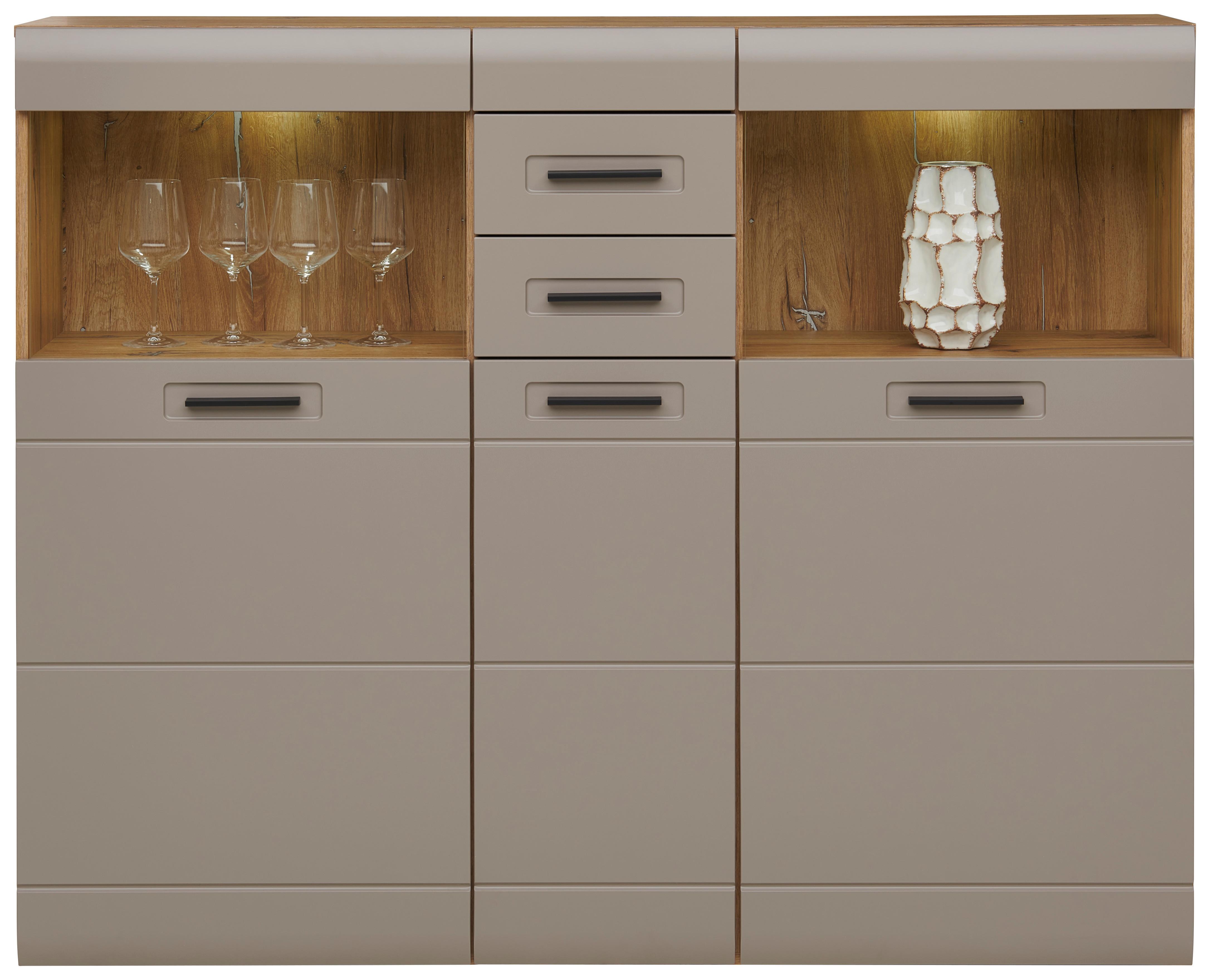 Luca Bessoni Highboard mit Glaselementen B: 155cm Auris Basalt/Eiche Dekor