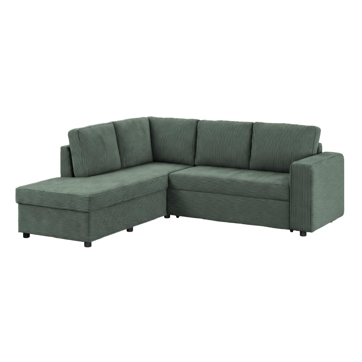 Ecksofa mit Schlaffunktion Toulouse Cord grün, 206x224cm - Schwarz/Grün, Trend, Holz/Textil (206/224cm)
