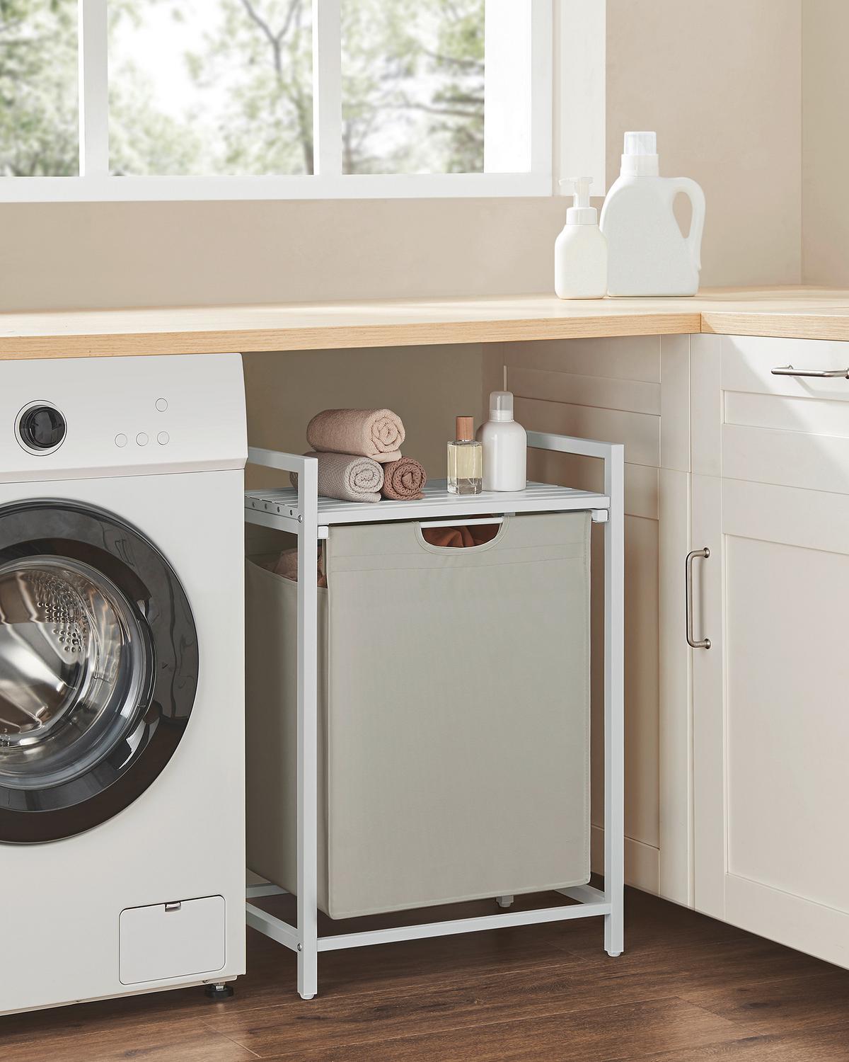 Wäschekorb Blh101w01 - Weiß/Grau, Trend, Holzwerkstoff/Textil (50/72/33cm) - MID.YOU