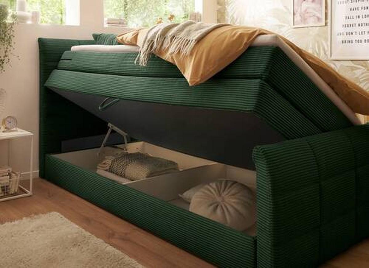 Boxspringbett Mit Topper & Bettkasten 120x200 Bolivia - Schwarz/Olivgrün, MODERN, Holzwerkstoff/Textil (120/200cm) - MID.YOU