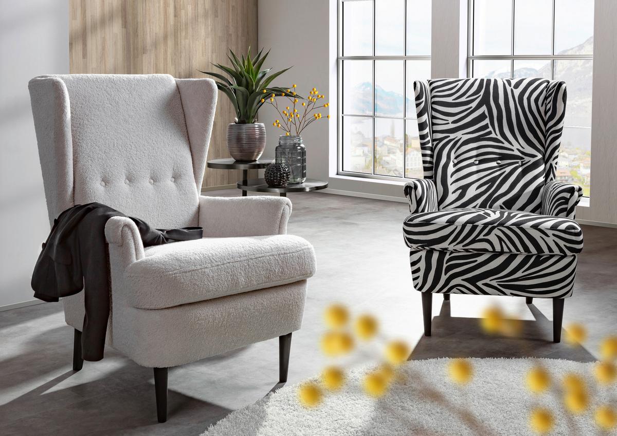 Ohrensessel Versailles Schwarz/Weiß B: 72 cm - Dunkelbraun/Schwarz, Design, Textil (72/104/85cm) - MID.YOU