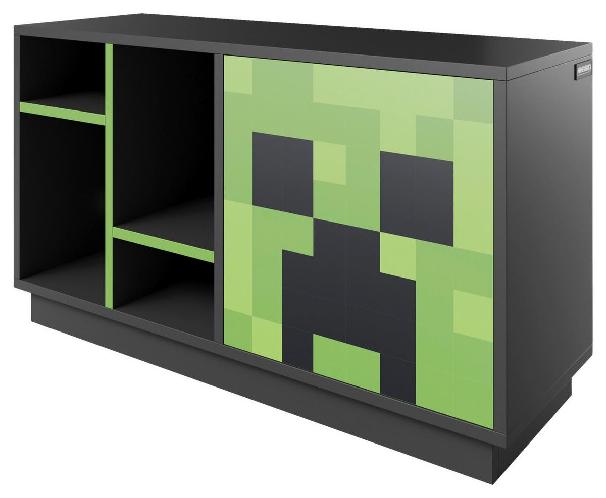 Sideboard Minecraft - Schwarz/Grün, MODERN, Glas/Holzwerkstoff (108/61/37cm) - Minecraft