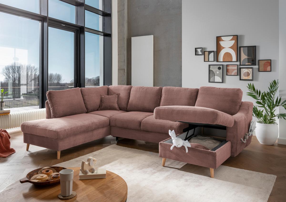 Wohnlandschaft Valentina - Rosa/Naturfarben, KONVENTIONELL, Textil (200/301/150cm) - P & B