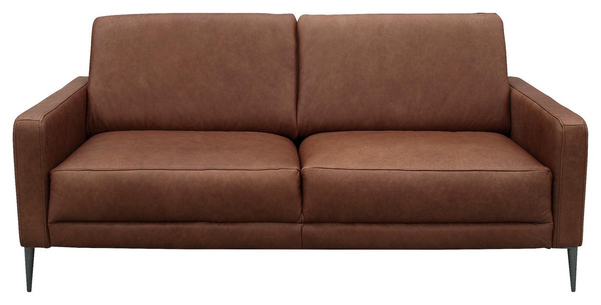 2-Sitzer-Sofa Spring, Dunkelbraun B: 157 cm - Dunkelbraun/Schwarzchrom, Design, Leder (157/85/92cm) - Livetastic