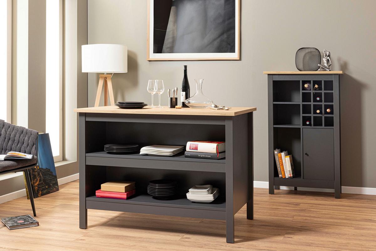 Weinschrank Nellina Anthrazit, Eiche Dekor B: 77cm - Anthrazit/Eiche Artisan, Design, Holzwerkstoff (77/124/33cm) - Livetastic