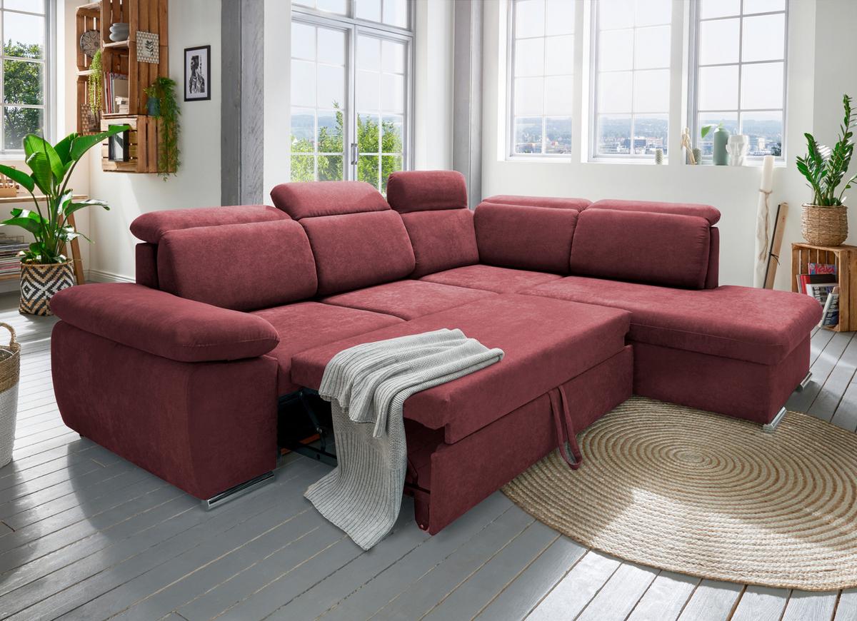 Ecksofa Vasto Bordeaux S: 283x228 cm - Chromfarben/Bordeaux, Design, Textil (283/228cm) - Livetastic