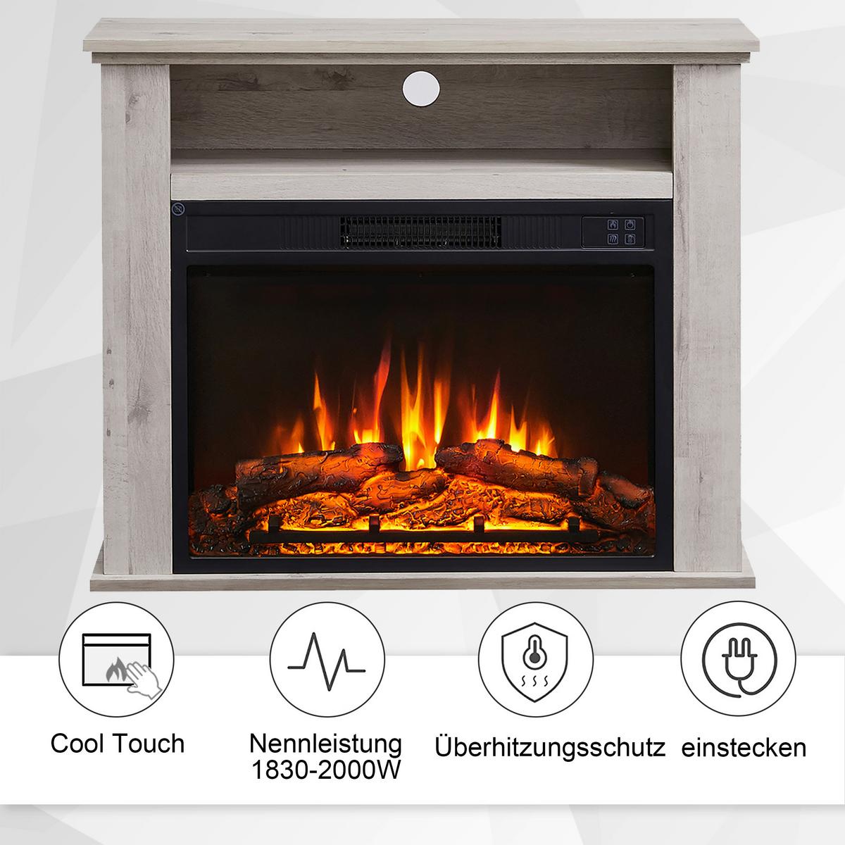 Elektrokamin Frida - Eiche grau, Basics, Holz/Metall (23/85/65cm)