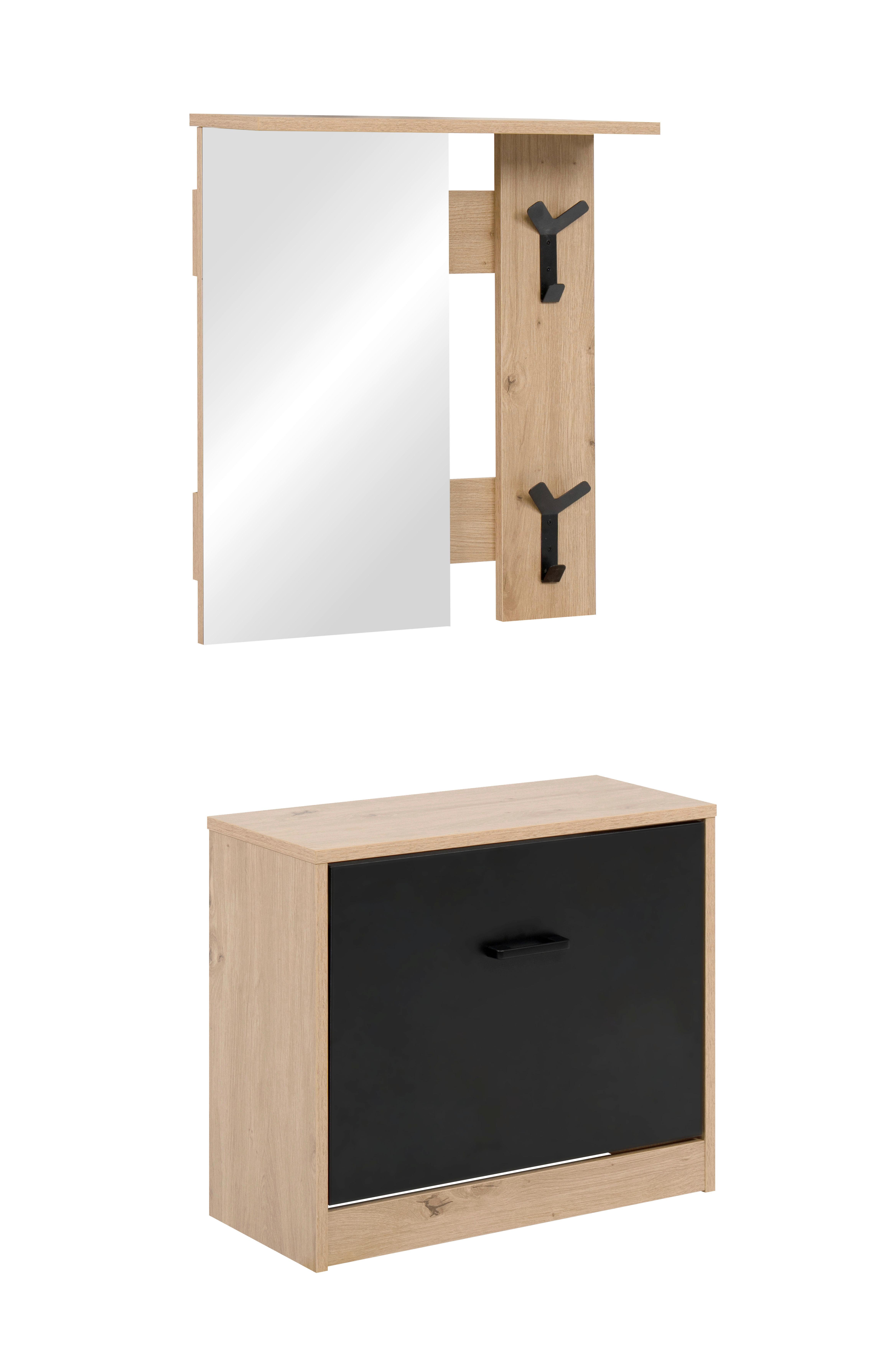 Garderobe Limone Eiche Artisan/Schwarz B: 56cm - Schwarz/Eiche Artisan, Design, Glas/Holzwerkstoff (56/180/24,5cm)