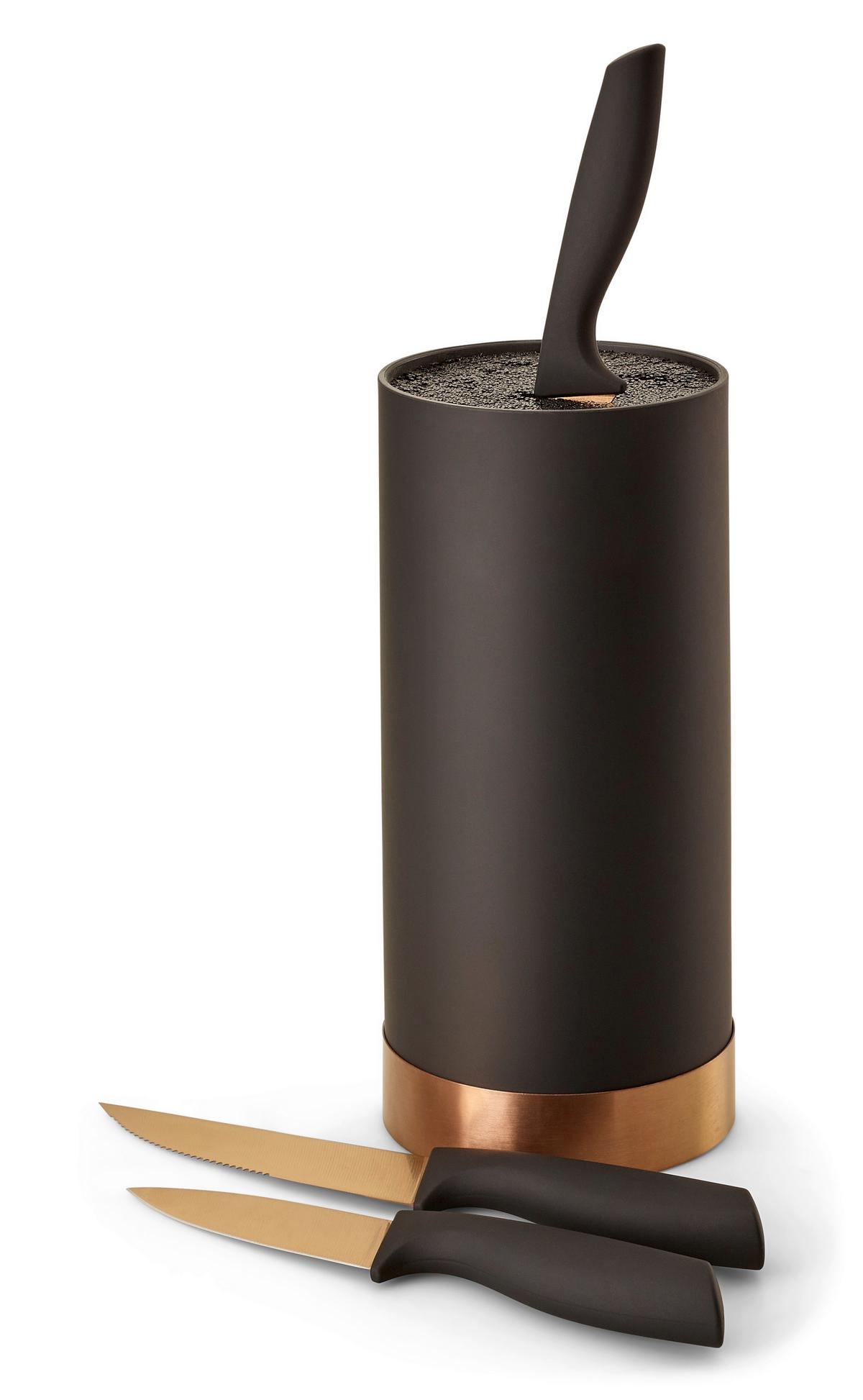 Messerblock Schwarz/bronze Kunststoff 4-Teilig - Schwarz/Bronzefarben, Basics, Kunststoff (11/22cm) - Echtwerk