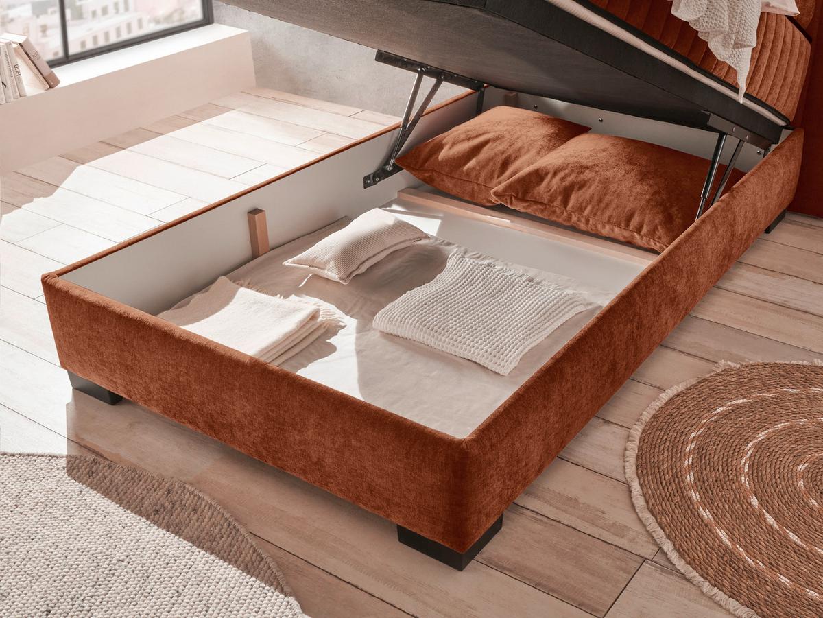 Boxbett Nagol C - Cognac/Schwarz, MODERN, Holzwerkstoff/Textil (120/200cm) - MID.YOU