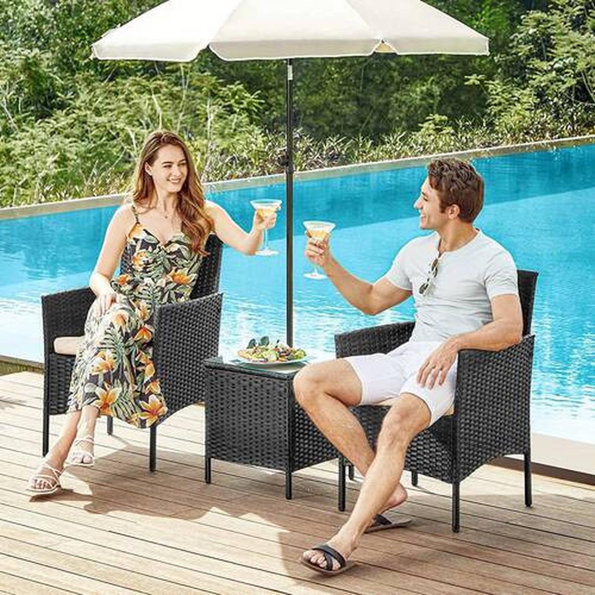 Gartenset 3-Tlg. Schwarz Beige inkl. Tisch mit Glasplatte - Beige/Schwarz, MODERN, Glas/Kunststoff - Modante