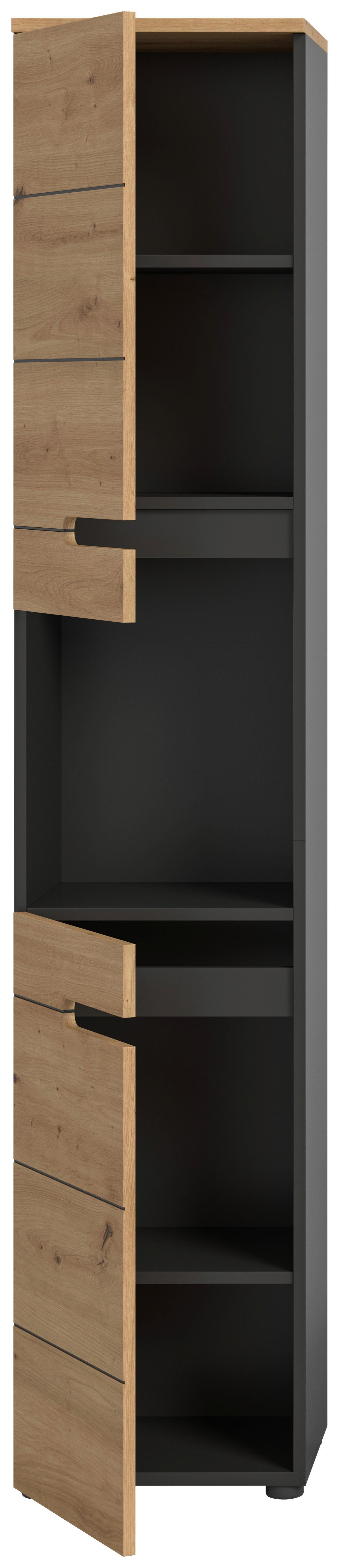 Hochschrank Canu Eiche Artisan Dekor Dunkelgrau - Dunkelgrau/Schwarz, MODERN, Holzwerkstoff (38/193/34cm) - MID.YOU
