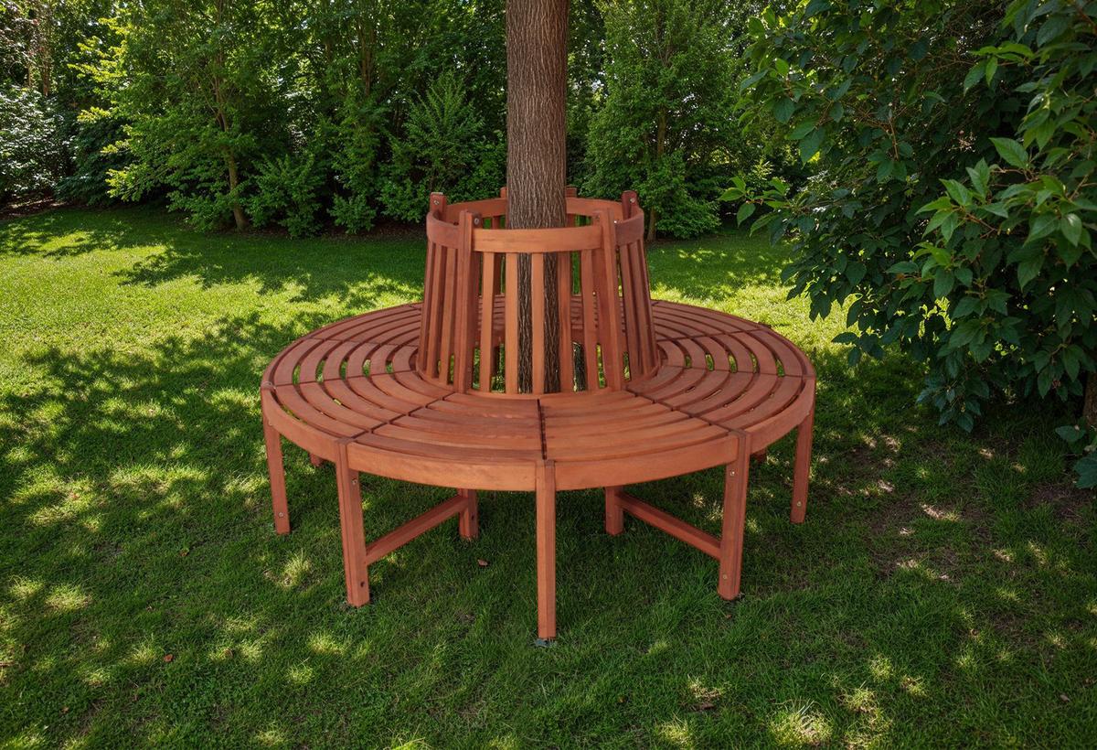 Baumbank Fontana - Eukalyptusholzfarben/Braun, MODERN, Holz (160/91/160cm) - Gardenson