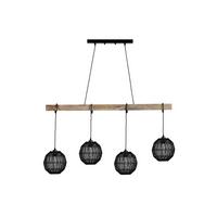 Hängeleuchte 14994-4h - Schwarz/Naturfarben, Basics, Holz/Metall (100/20/140cm) - Globo