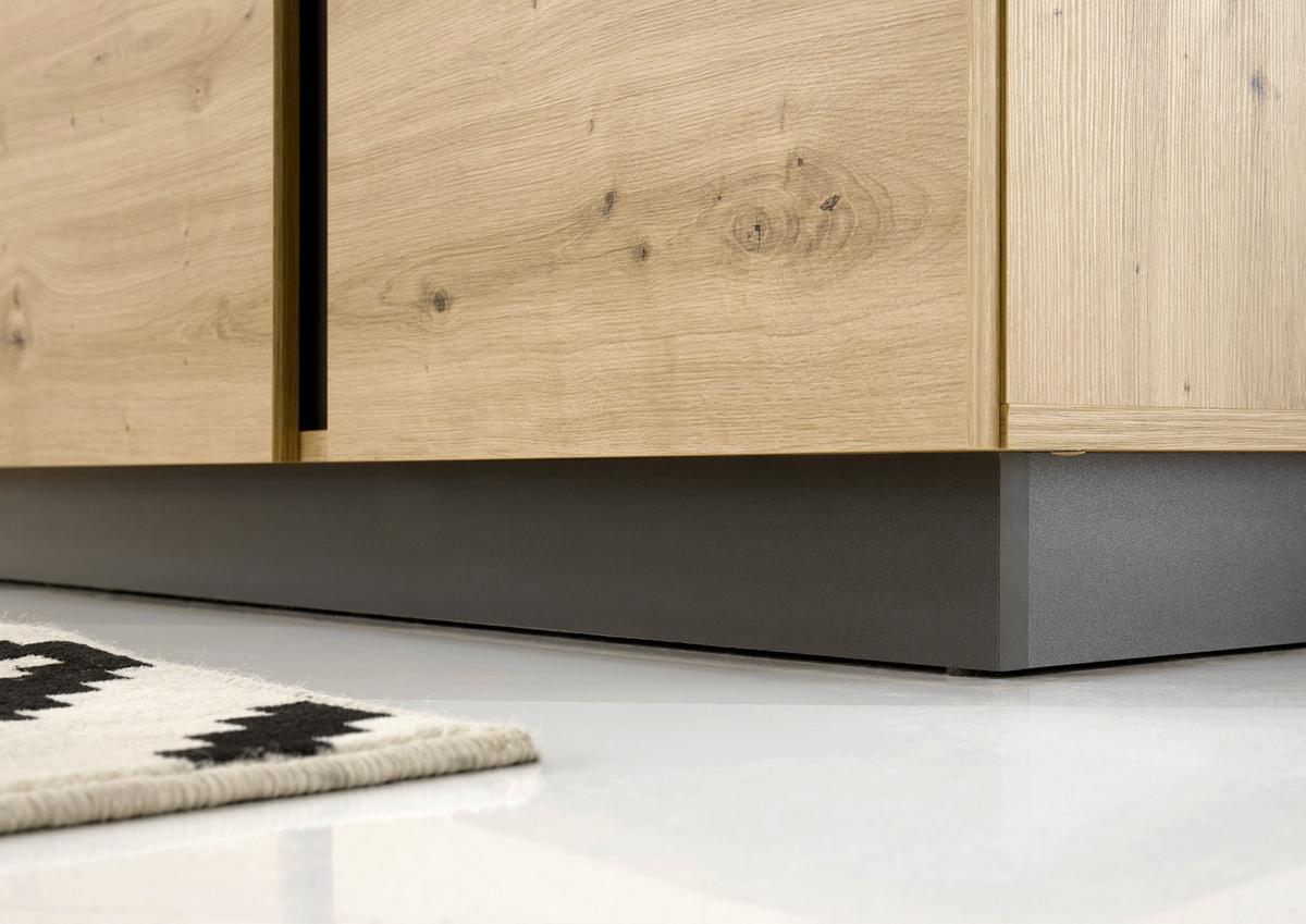 Wohnwand Clair Grau/ Eiche Artisan Dekor B: 340cm - Eiche Artisan/Grau, Design, Glas/Holzwerkstoff (340/194/40cm) - MID.YOU