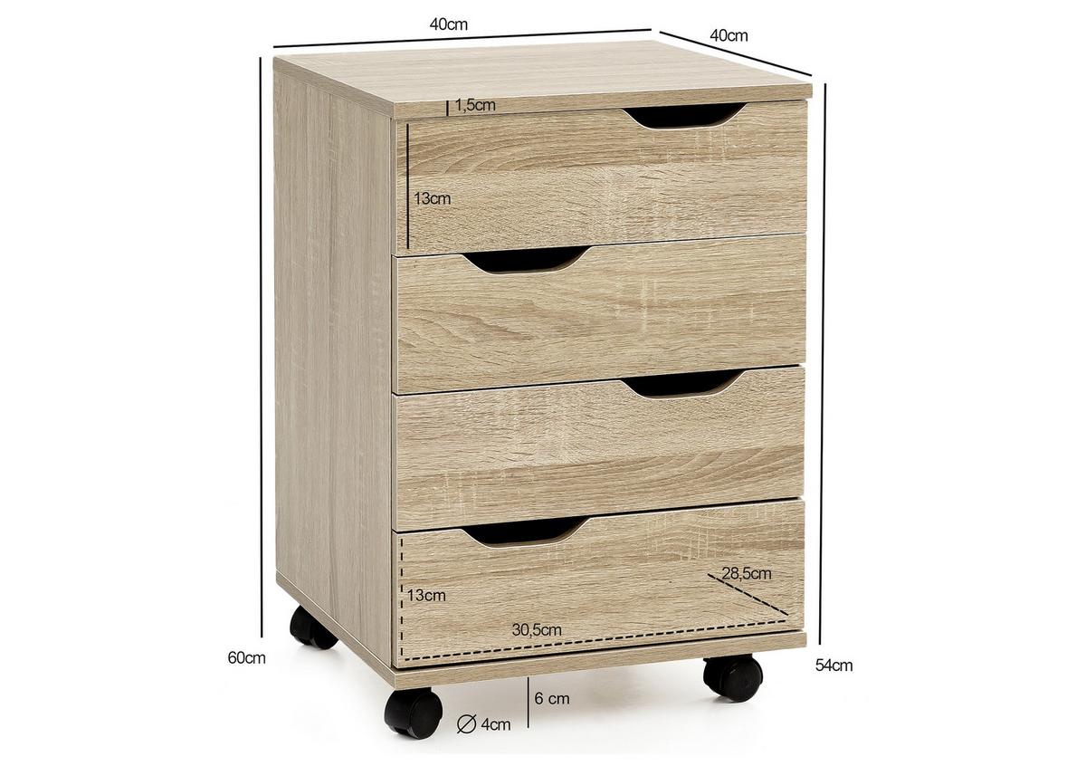 Kanc. kontajner na kolečkách sonoma dub - barvy dubu, Moderní, kompozitní dřevo/plast (40/60/40cm) - MID.YOU
