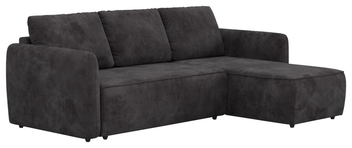 Ecksofa mit Bettfunktion Flow Microfaser schwarz, B: 239cm - Schwarz, Trend, Textil (239/170cm) - MID.YOU