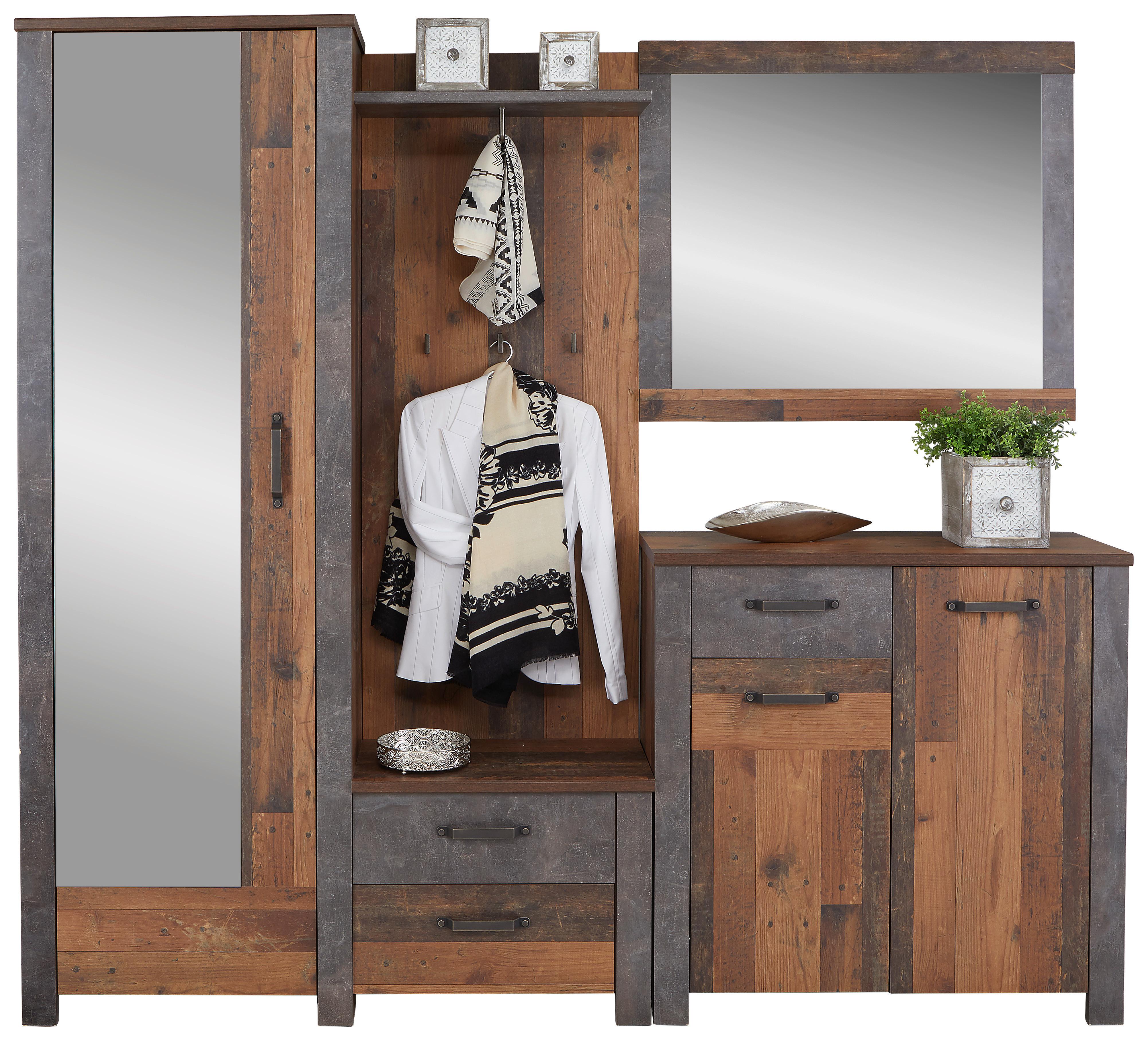 Garderoben-set Ontario Old Style Dekor 3 Tlg. Mit Spiegel - Eichefarben/Grau, Trend, Holzwerkstoff (224,60/200/37cm) - Ondega