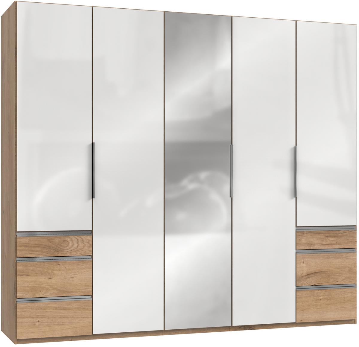 Drehtürenschrank 250cm Level, Weiß/eiche Dekor - Eichefarben/Weiß, MODERN, Glas/Holzwerkstoff (250/216/58cm) - MID.YOU
