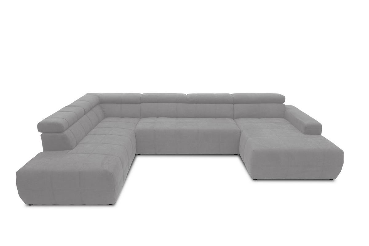 Wohnlandschaft Brandon Mit Kopfteilverstellung Silber - Silberfarben/Schwarz, Design, Textil (228/359/175cm) - MID.YOU