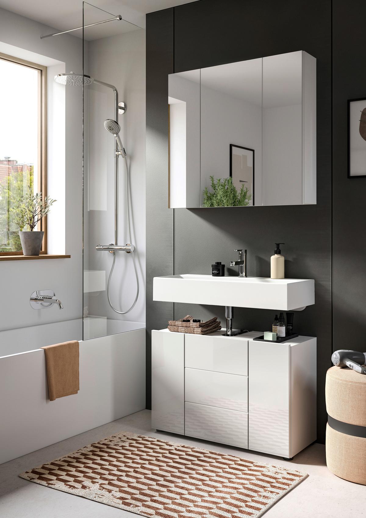 Badezimmer Vira - Weiß Hochglanz/Schwarz, MODERN, Holzwerkstoff (82cm) - MID.YOU