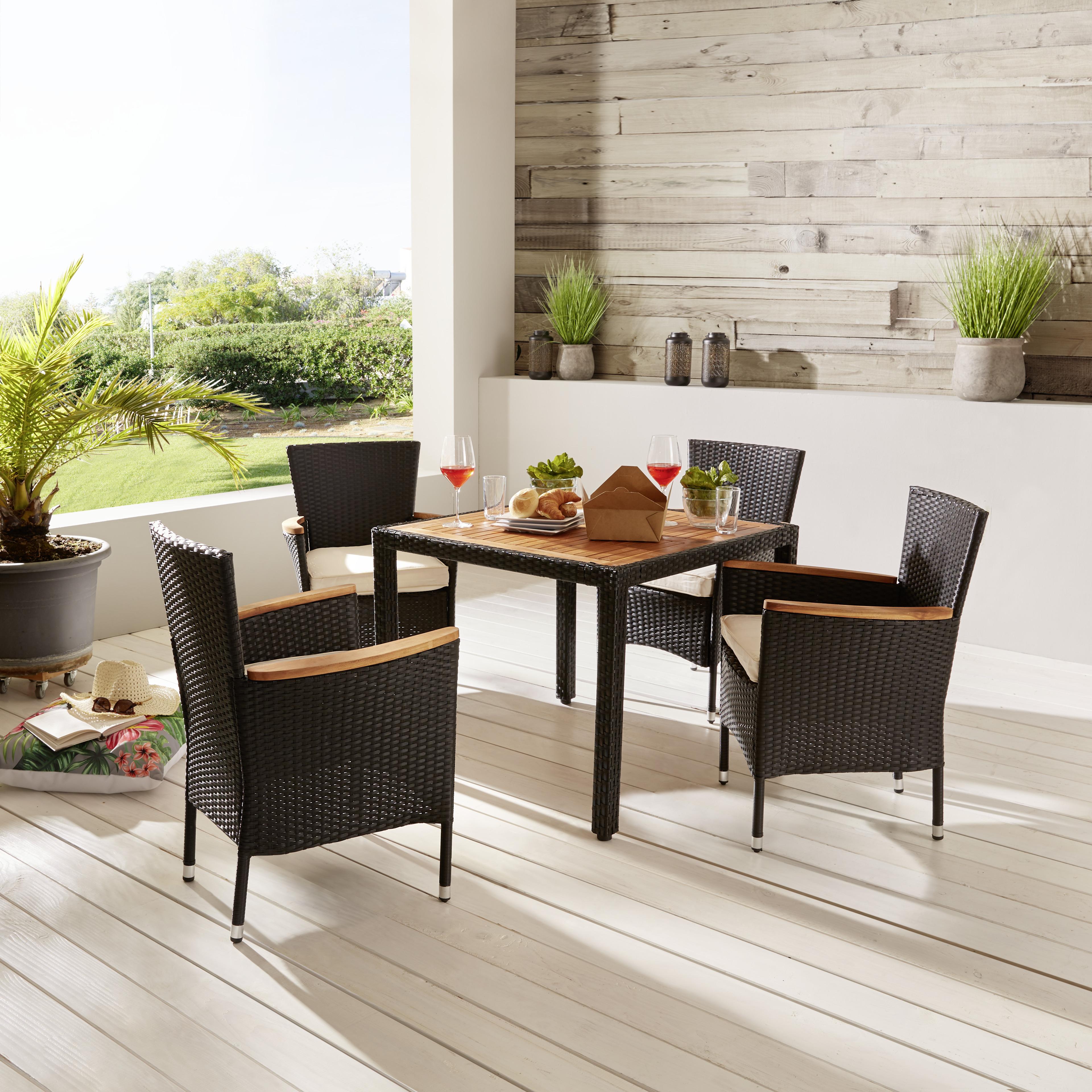 Gartengarnitur Moa 5-Teilig Kunststoff U. Holz mit Kissen - Beige/Creme, MODERN, Holz/Kunststoff - Ondega