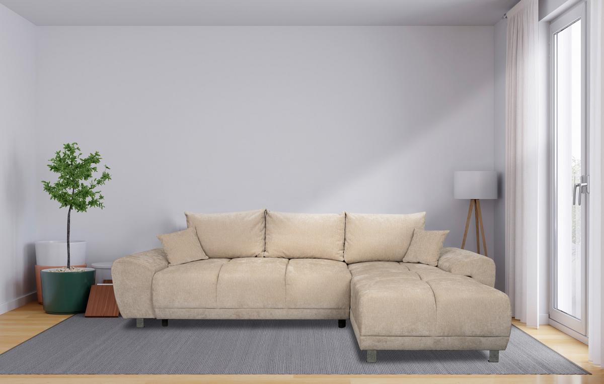 Eckschlafsofa Ramon Beige S: 296x182 cm - Chromfarben/Beige, Trend, Textil (296/182cm)
