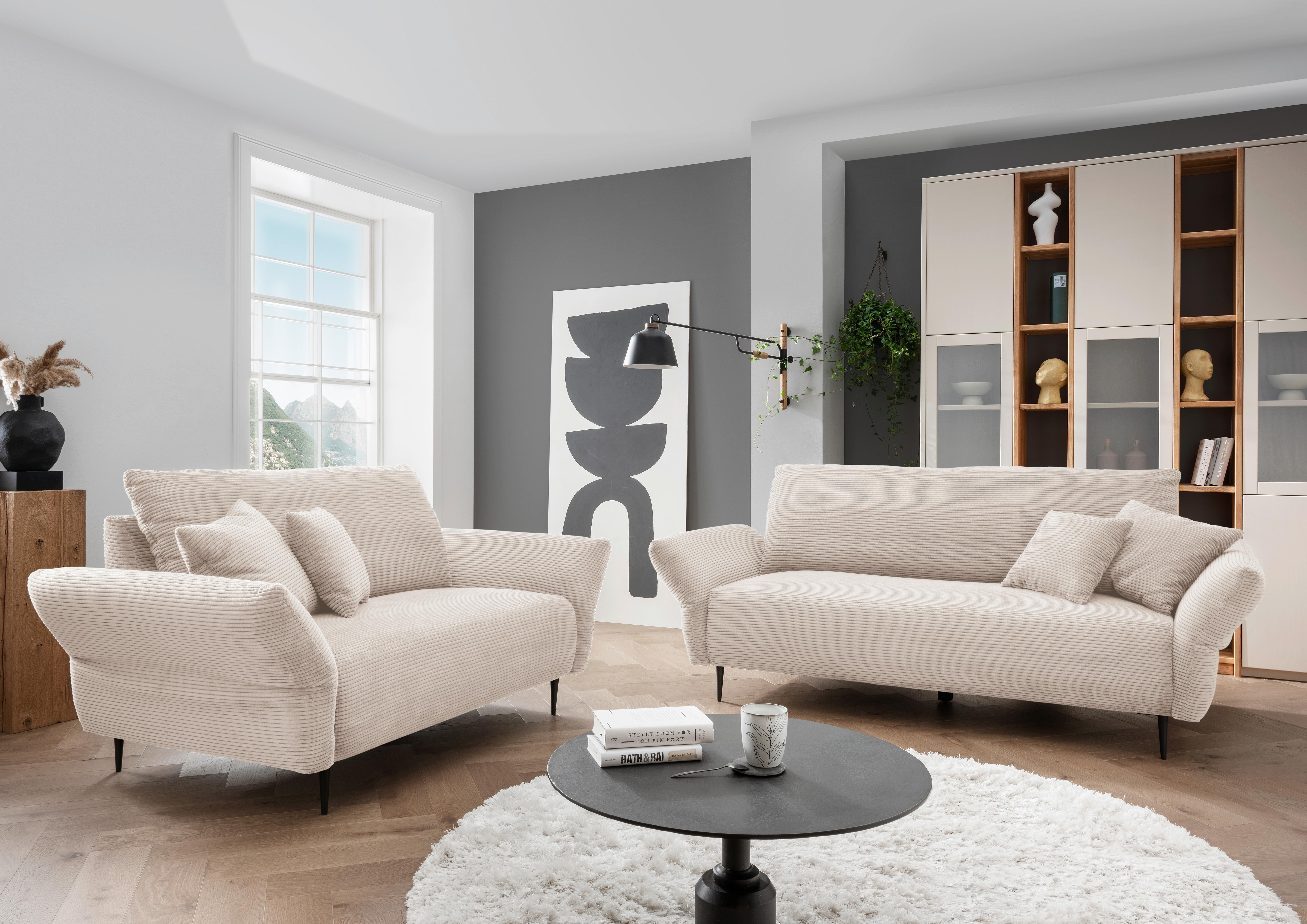Sitzgarnitur Vanilla 2--teilig. Beige - Beige/Schwarz, Design, Textil - Livetastic
