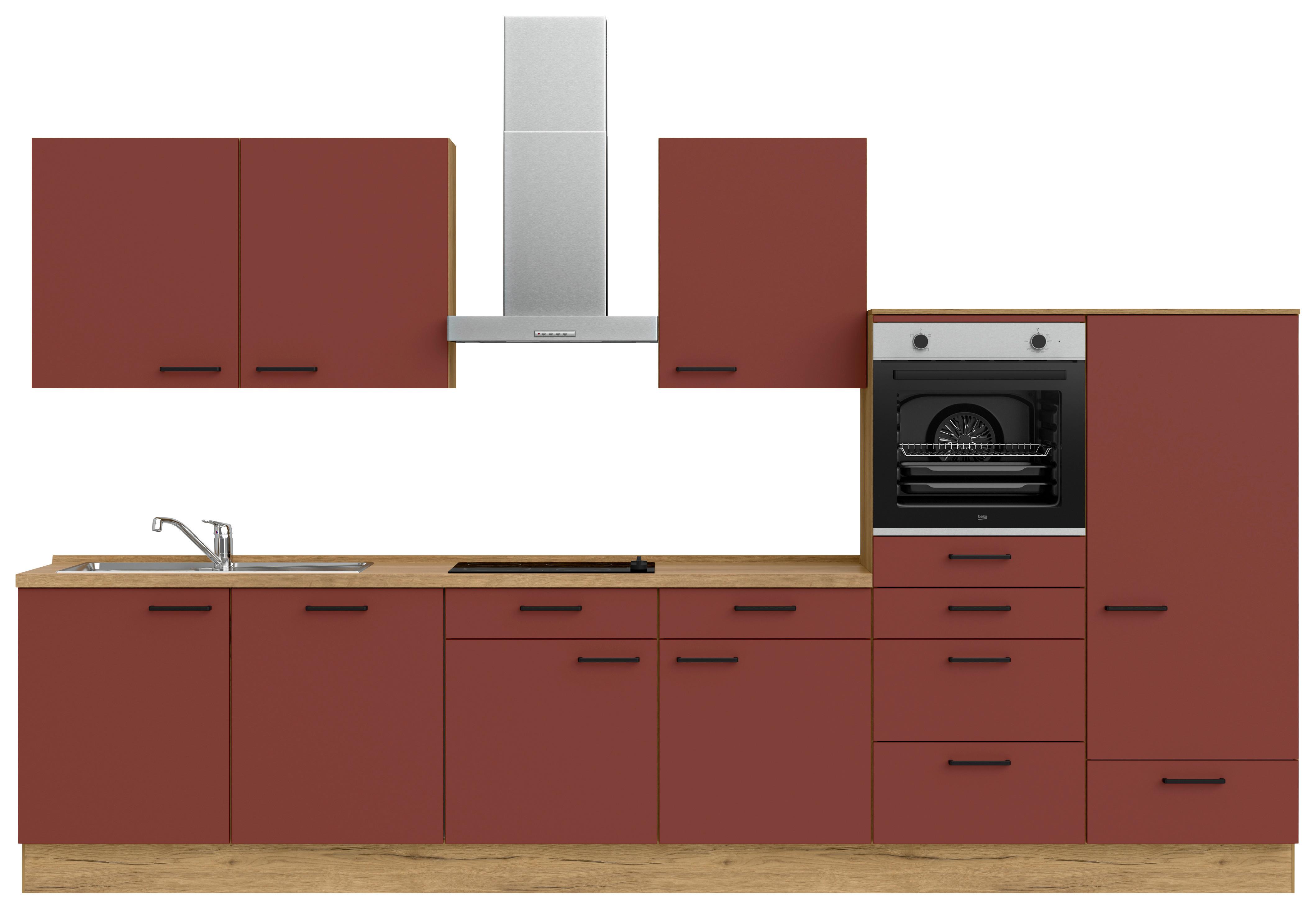 Küchenleerblock Easytouch Low-Line, L12 Rechts - Eichefarben/Rot, MODERN, Holzwerkstoff (360cm) - Nobilia