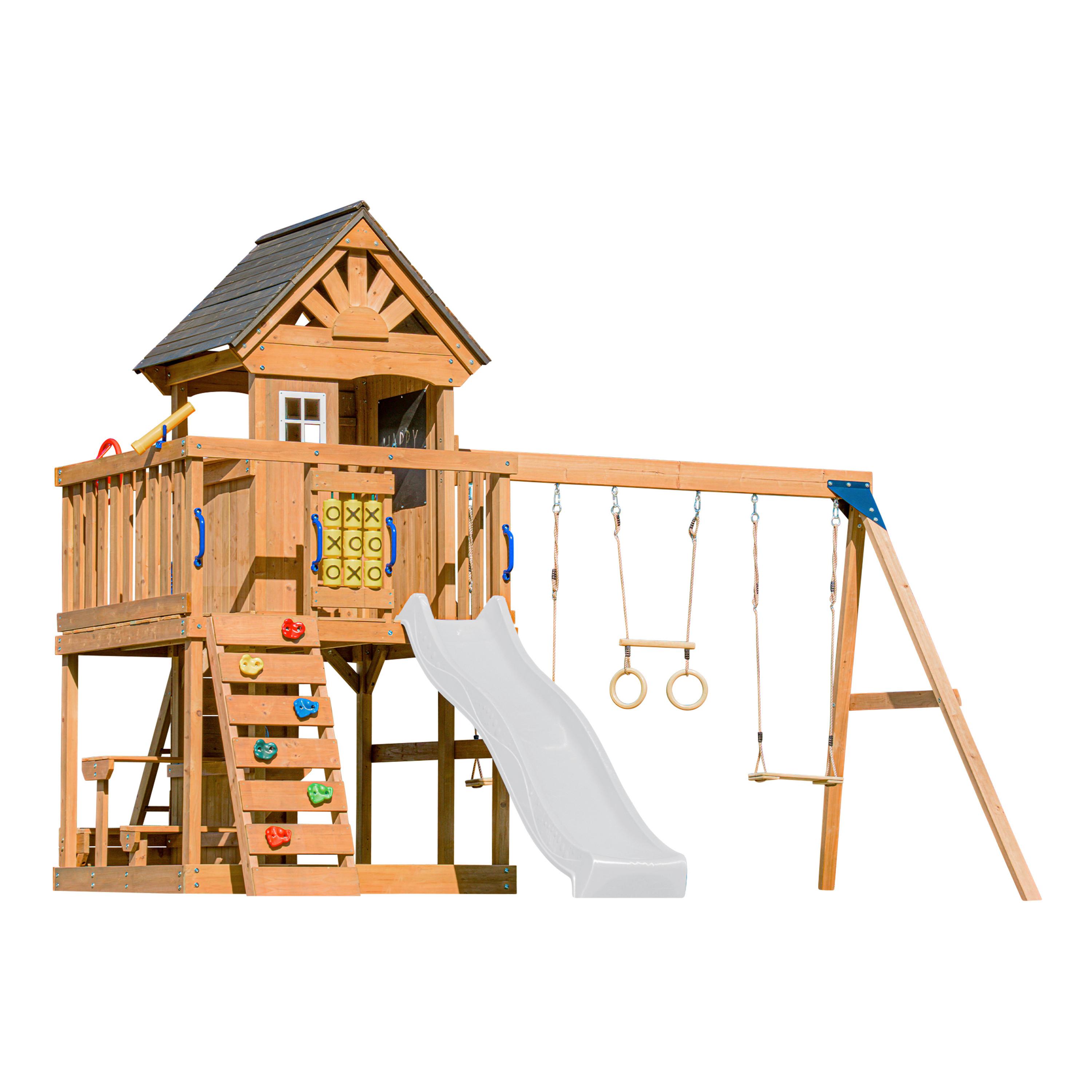 SPIELTURM MIT RUTSCHE WEISS - Anthrazit/Braun, Basics, Holz/Kunststoff (435/410/305cm) - Ambia Garden