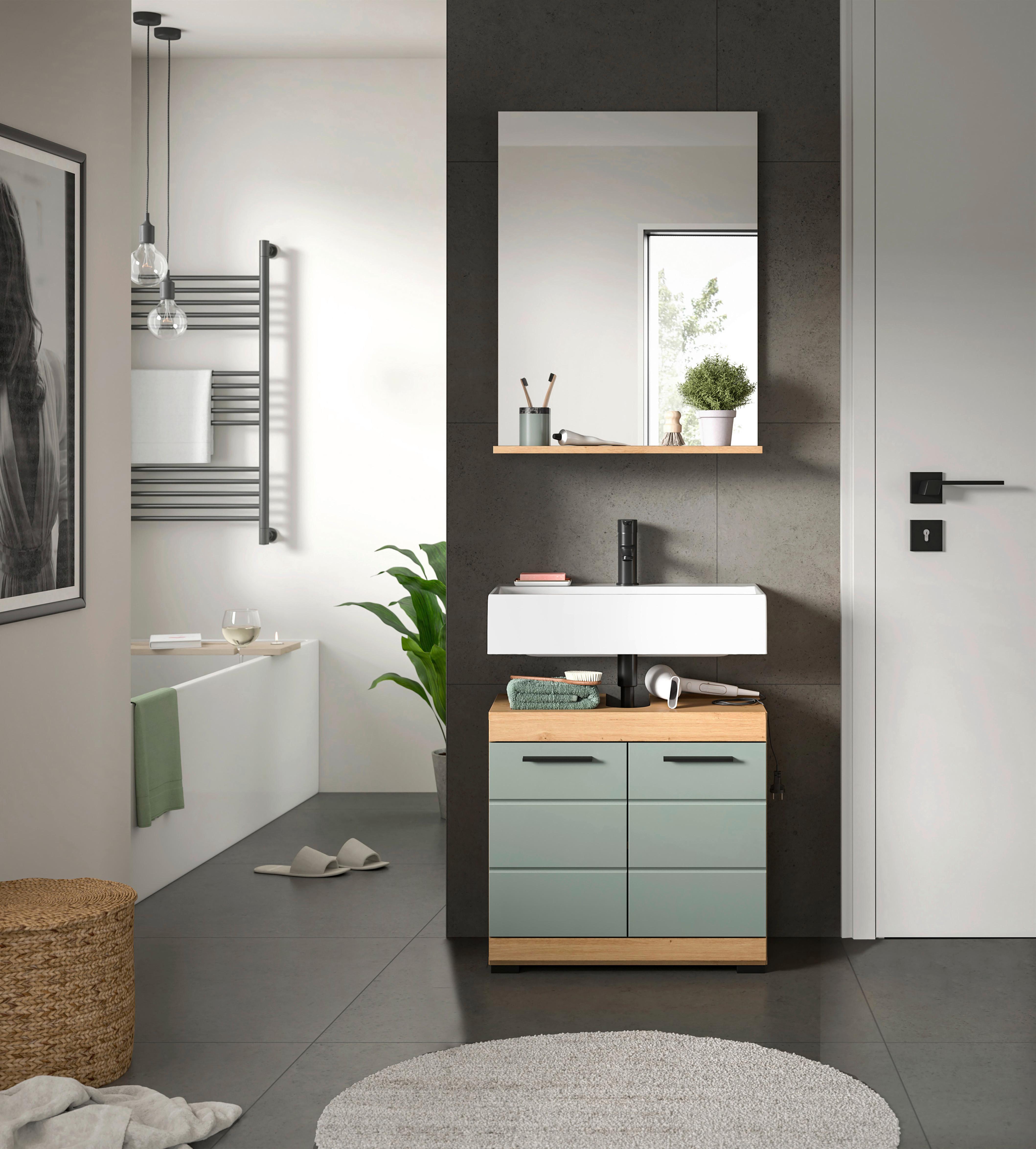 Badezimmer Scout Eiche Dekor/Salbeigrün B: 60cm - Eichefarben/Salbeigrün, MODERN, Glas/Holzwerkstoff (60cm) - MID.YOU