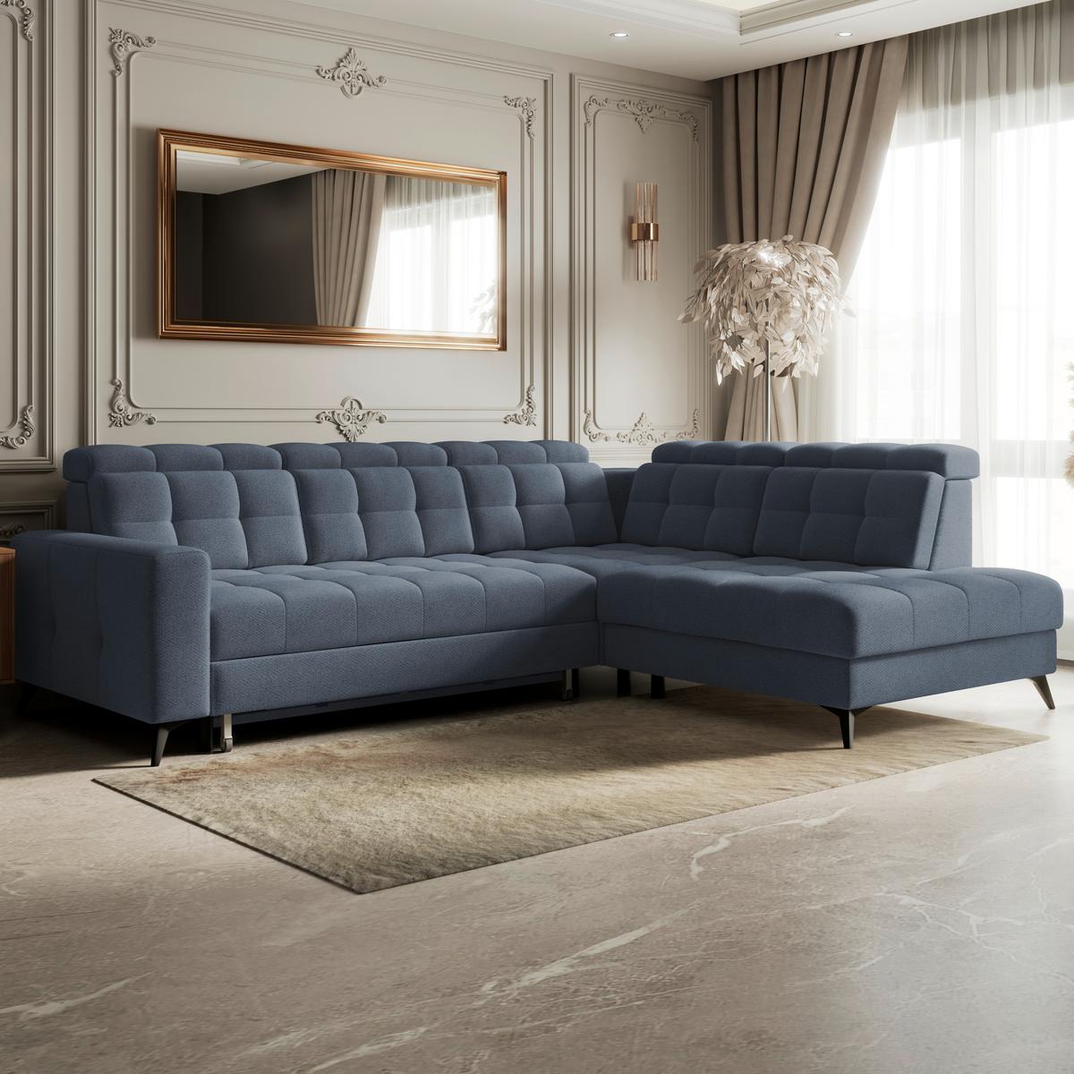 Ecksofa Barletta New Velours Blau, 289x228cm - Blau/Schwarz, ROMANTIK / LANDHAUS, Textil (289/228cm) - Luca Bessoni