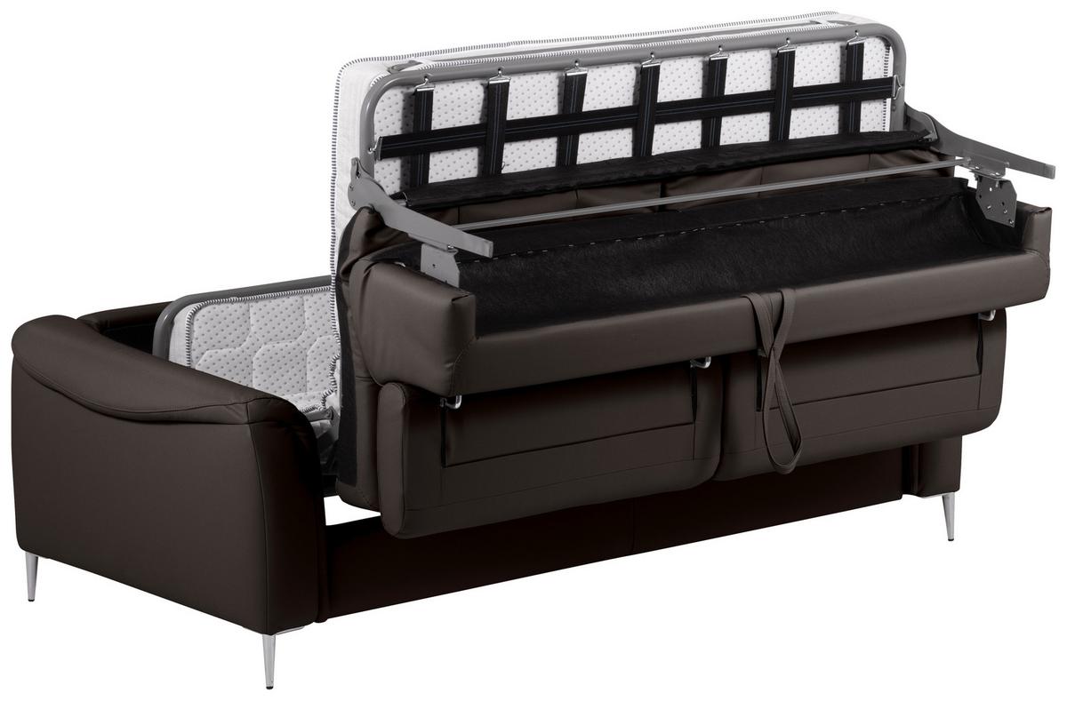 Schlafsofa Pafos Dunkelbraun Lederlook, Rindsleder B: 203cm - Dunkelbraun, Design, Leder/Textil (203/77-98/103cm) - MID.YOU