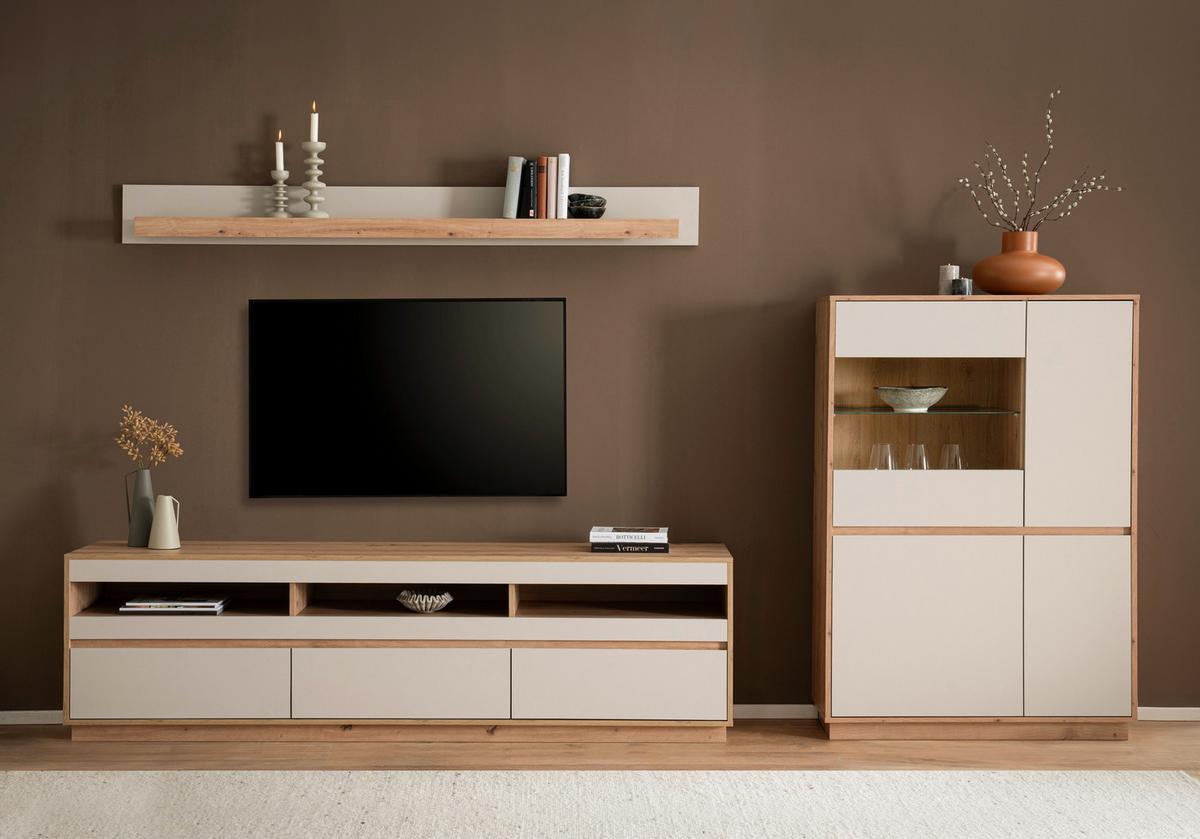 Wohnwand Sonora Eiche Artisan B: 292cm - Kaschmir/Eiche Artisan, Design, Glas/Holzwerkstoff (292/205/40cm) - MID.YOU