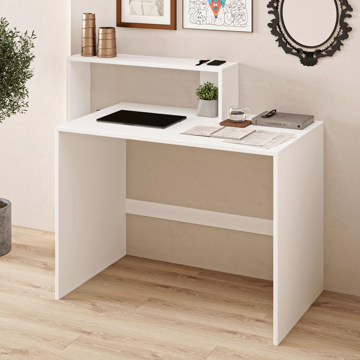 Schreibtischkombination Amber, Weiß B: 120 Cm - Weiß, Design, Holzwerkstoff (120/55/96cm) - Livetastic