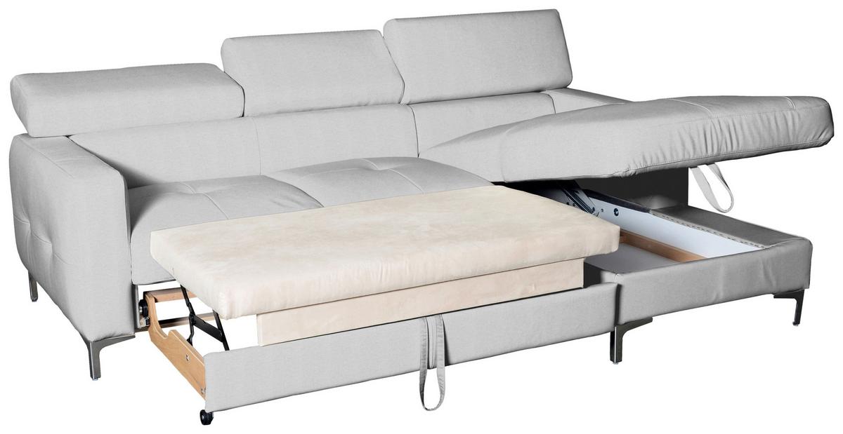 Ecksofa Mit Schlaffunktion Sammy Hellgrau - Chromfarben/Hellgrau, Design, Textil (226/169cm) - Livetastic