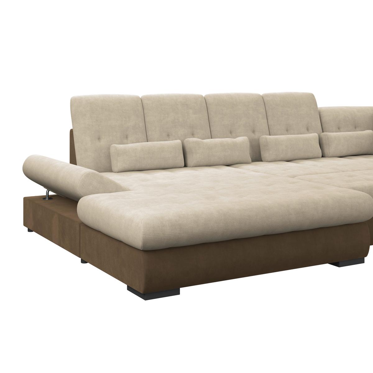 Wohnlandschaft Madera Cremefarben, S: 358x212 cm - Hellbraun/Creme, KONVENTIONELL, Kunststoff/Textil (190/358/212cm)