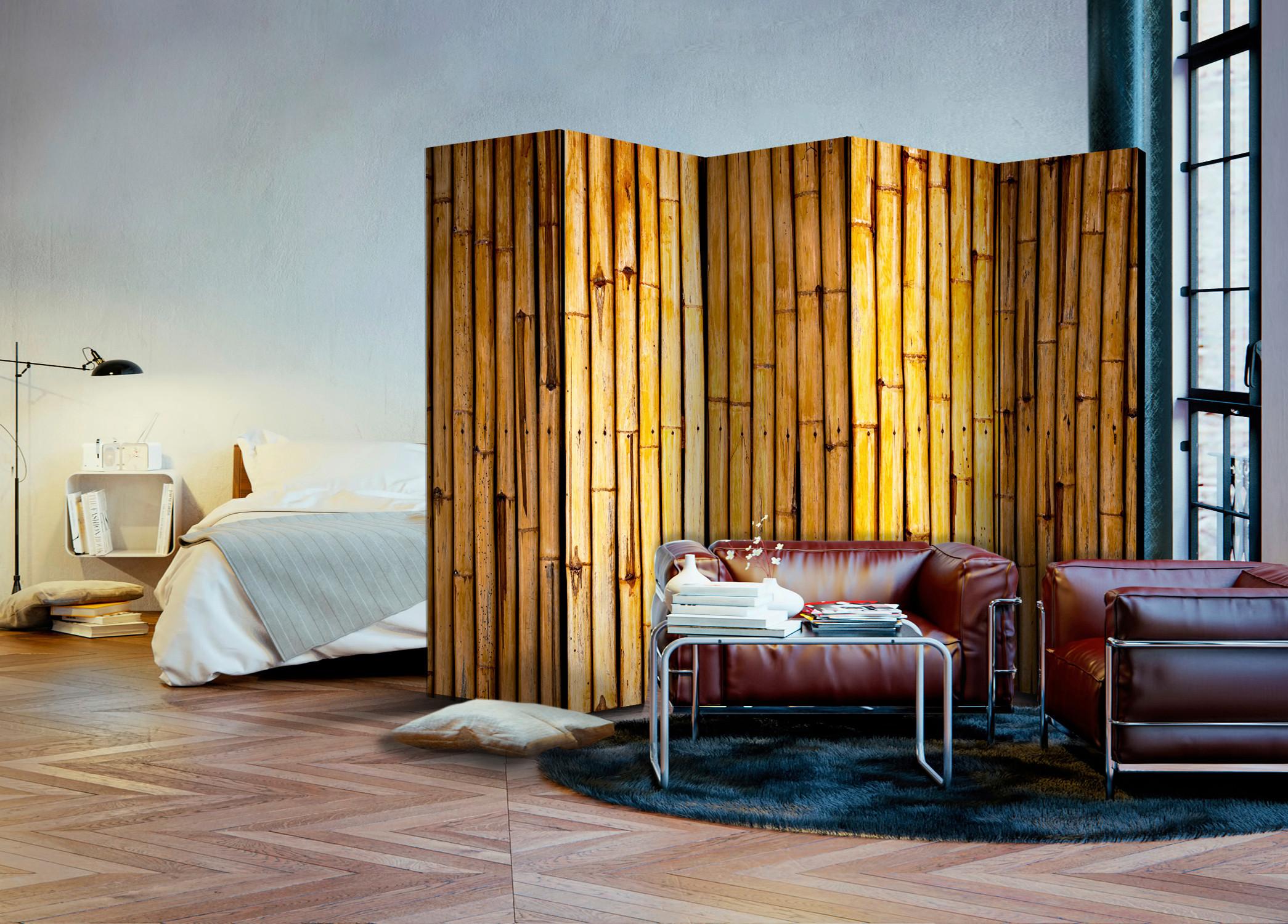 Paravent Gelb Hellbraun B: 225 cm - Hellbraun/Gelb, Basics, Holz/Textil (225/172/3cm) - artgeist