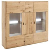 Highboard Massiv B: 156 cm Ravello Eichefarben - Eichefarben, Design, Glas/Holz (156/141/38cm) - Livetastic
