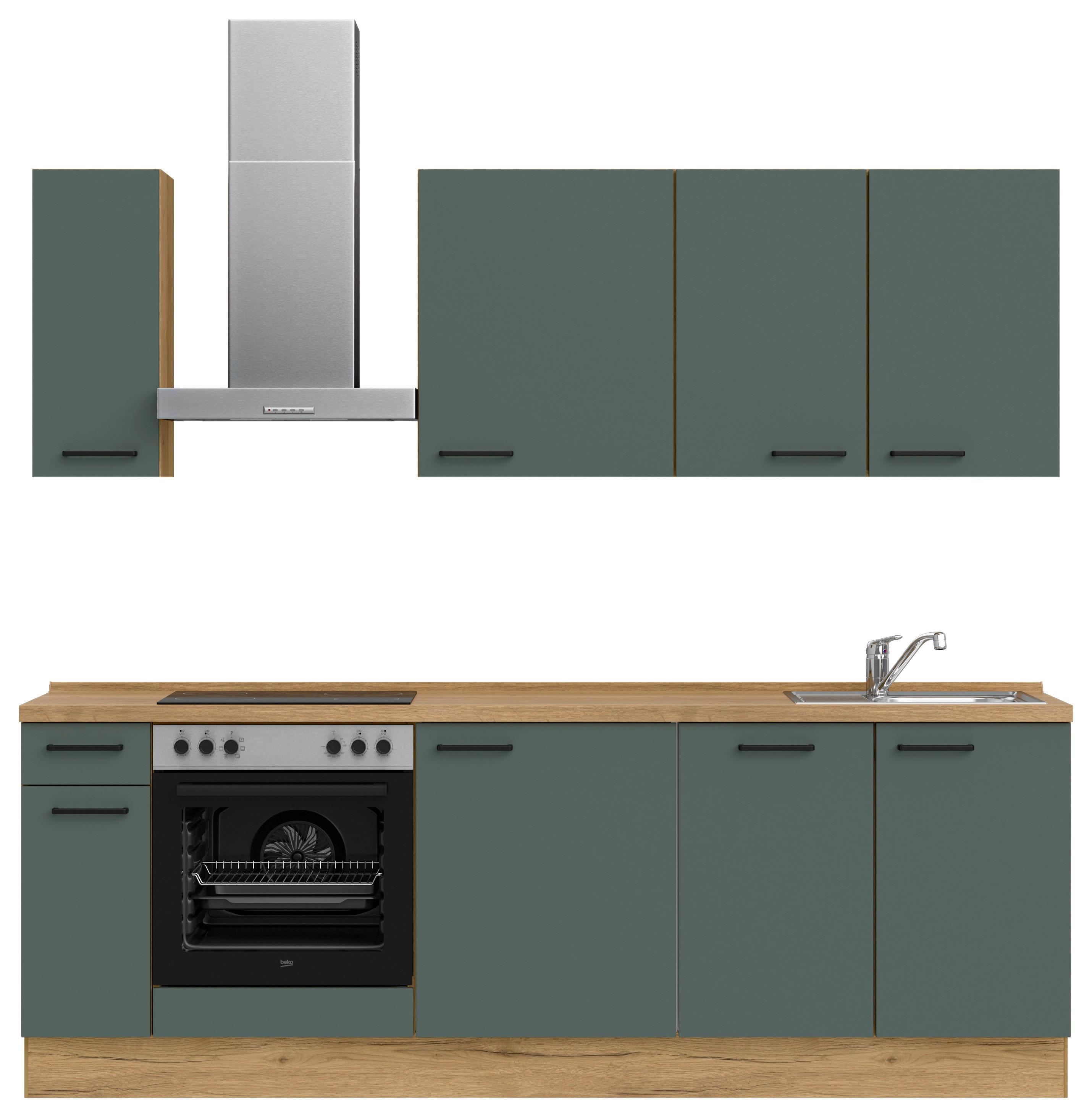 Küchenleerblock Easytouch Low-Line, L9 Links - Dunkelgrün/Eichefarben, MODERN, Holzwerkstoff (240cm) - Nobilia